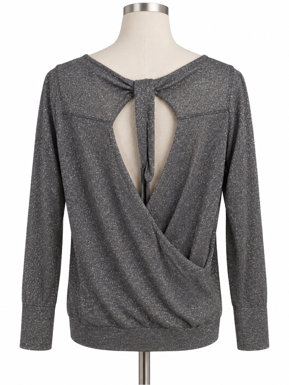 Halogen Metallic Gray Open-Back Crossover Sweater